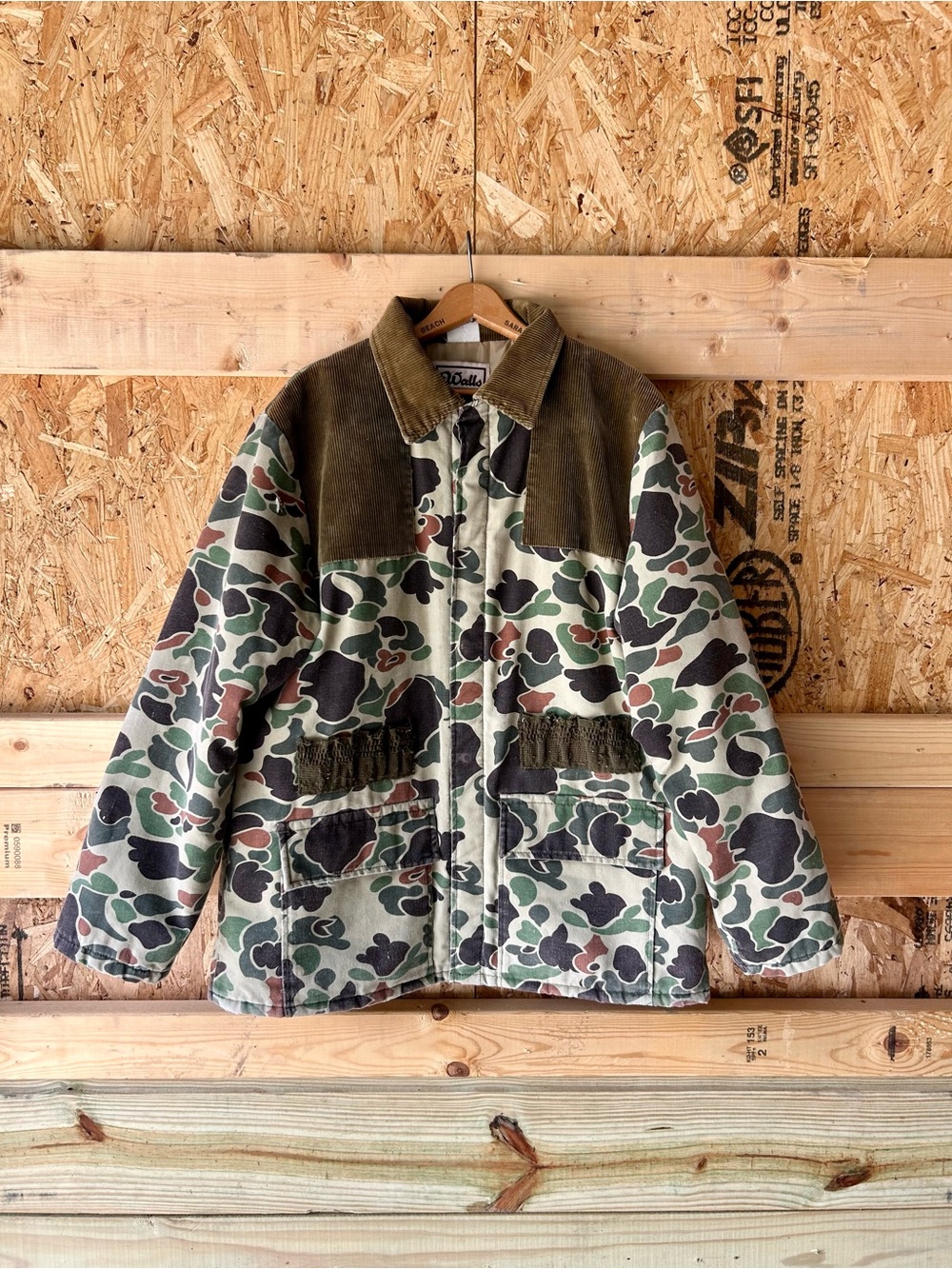 Walls Green Camo field coat with Olive Corduroy Collar